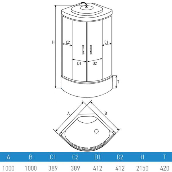 Гидромассажный бокс Erlit ER4510TP-C4 1000*1000*2150 профиль сатин, стекло графит.