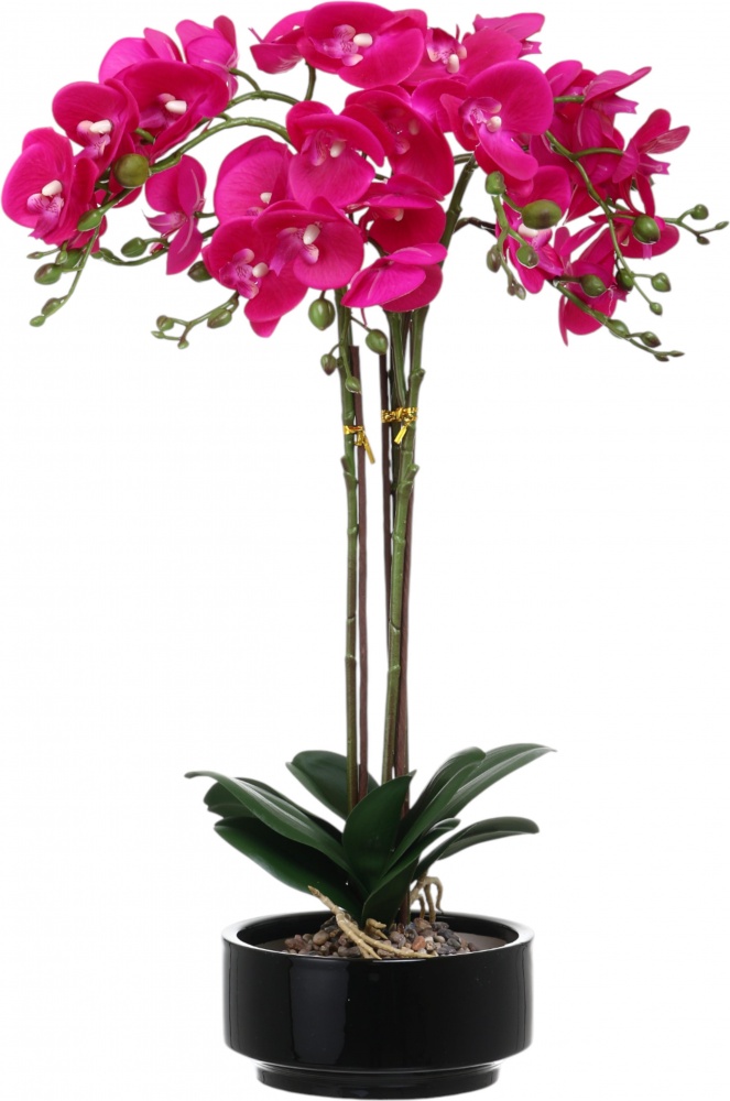 Квітка штучна Орхідея рожева в чорному керамічному горщику 62 см