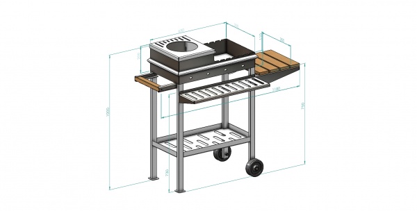 Мангал стационарный двухуровневый с колесиками 1180х380х1000