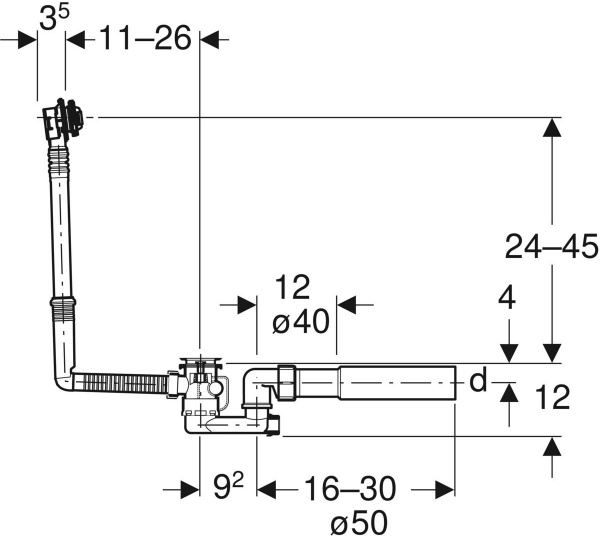 Слив-перелив для ванны Geberit с поворотным механизмом d52