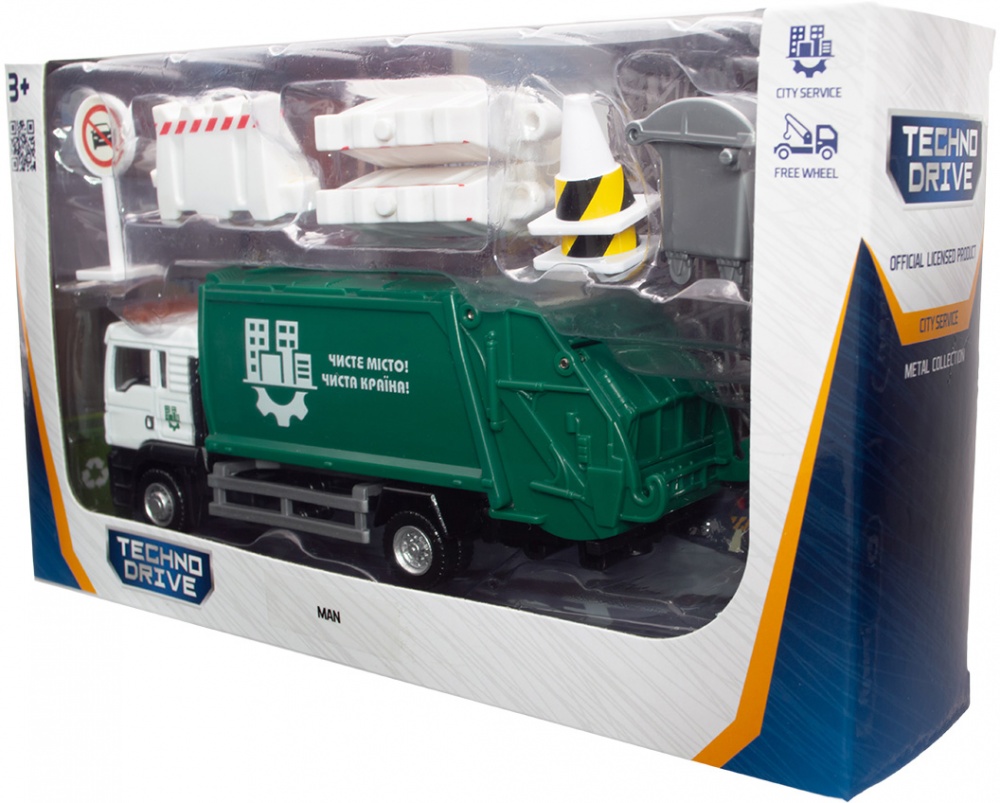 Игровой набор TechnoDrive 1:43 Мусоровоза Man с аксессуарами. 250431U
