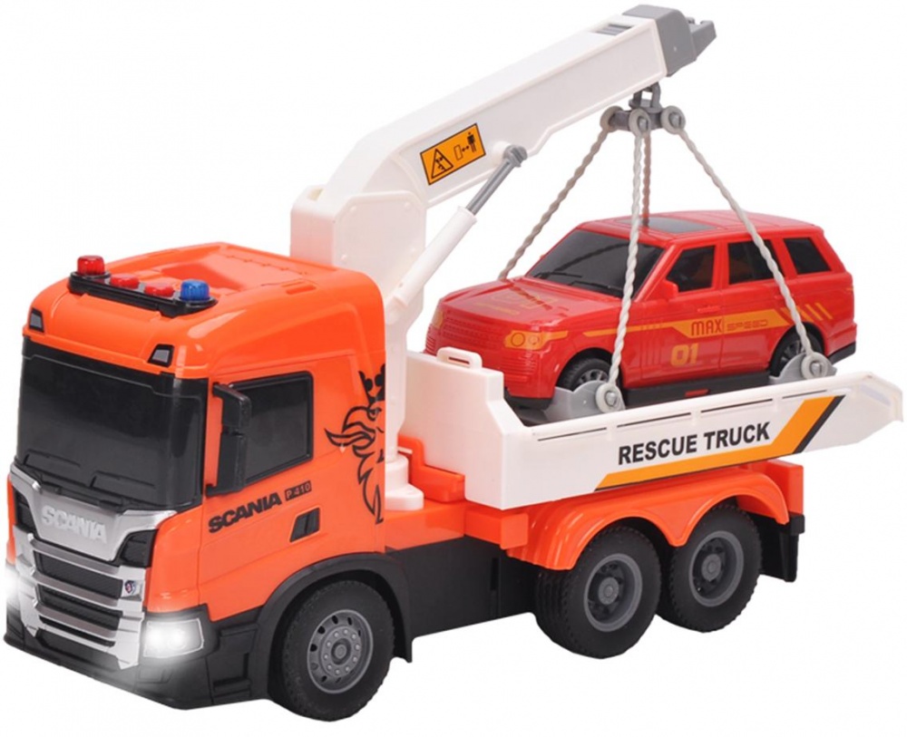 Игровой набор TechnoDrive 1:43 Big Truck Эвакуатор Scania с машиной светлый звук 6408KS