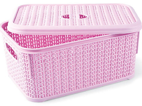 Корзина Ucsan Plastik KNIT прямоугольная с крышкой 7,13 л розовый 