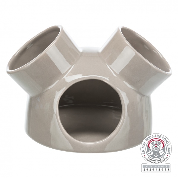 Дом Trixie для грызунов с тремя входами серый керамический d16x12 см (61364)