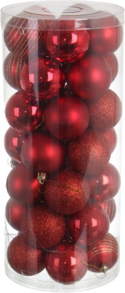 Набор елочных шаров пластиковых красный d60 мм 35 шт./уп. 