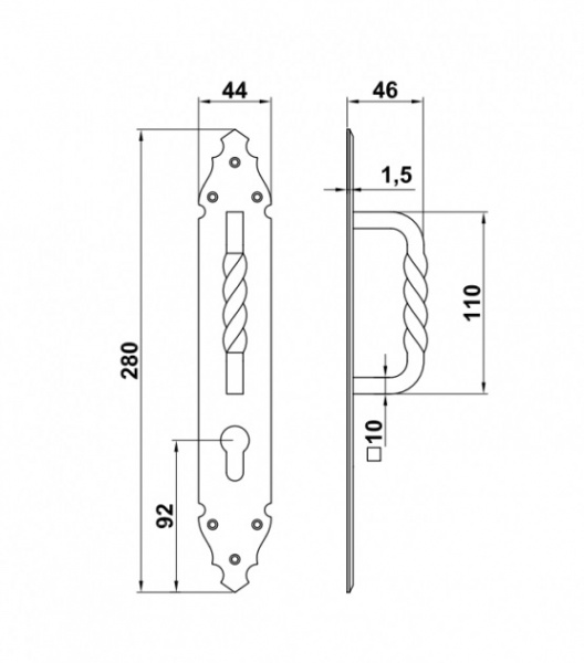 Ручка-скоба Amig на планке модель 105 под цилиндр PZ матовый черный