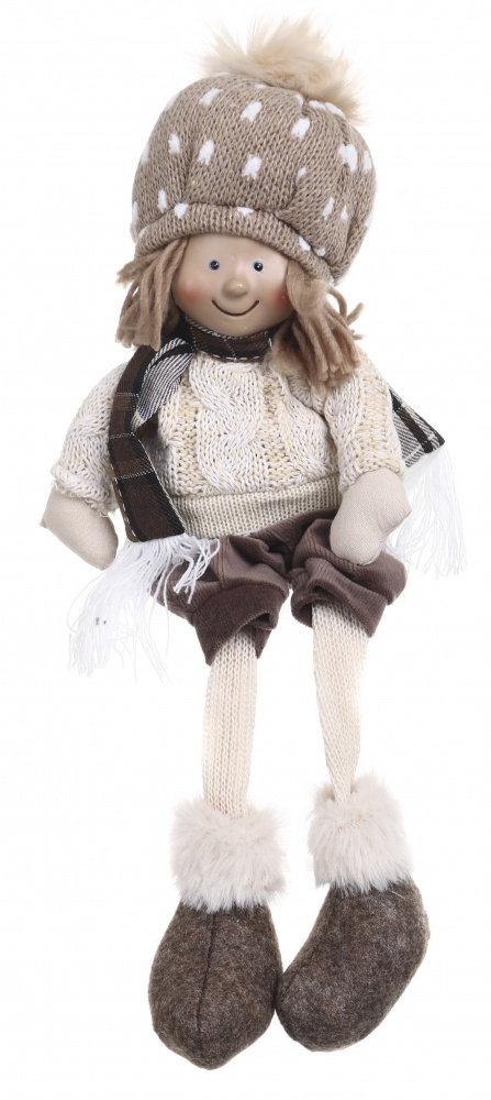 Декорация новогодняя мальчик / девочка сидячая бежево-коричневый 2 ассортимент 15 x 38 см (AT174230035CD-9)