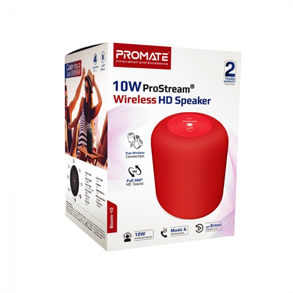 Акустическая система Promate 1.0 red Boom-10 TWS 10Вт