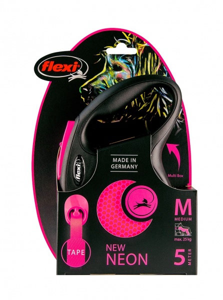 Поводок-рулетка Flexi New Neon лента M 5 м до 25 кг розовый
