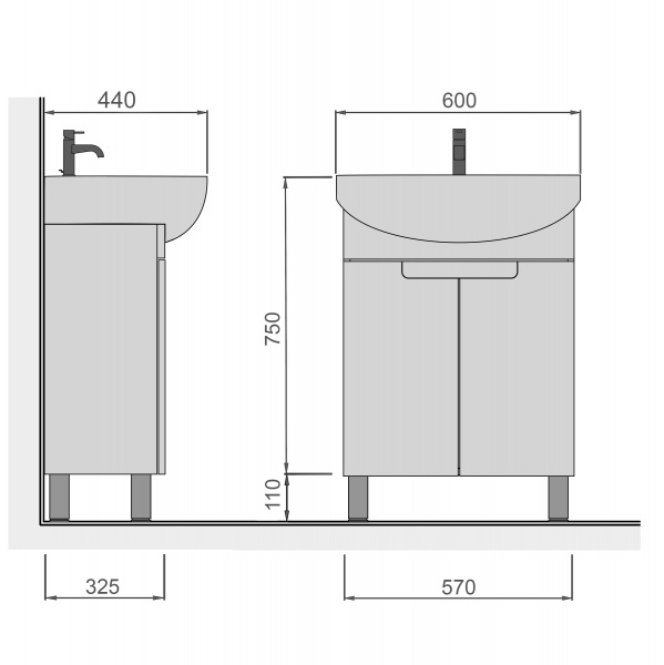 Тумба напольная Мойдодыр Tetris White 60 с умывальником Runa 60 белая