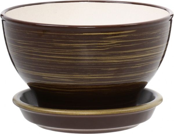 Горщик керамічний Оріана-Запоріжкераміка Бонсайниця глянець шоколадний-золотий круглий 1л темний шоколад/золотий (016-0