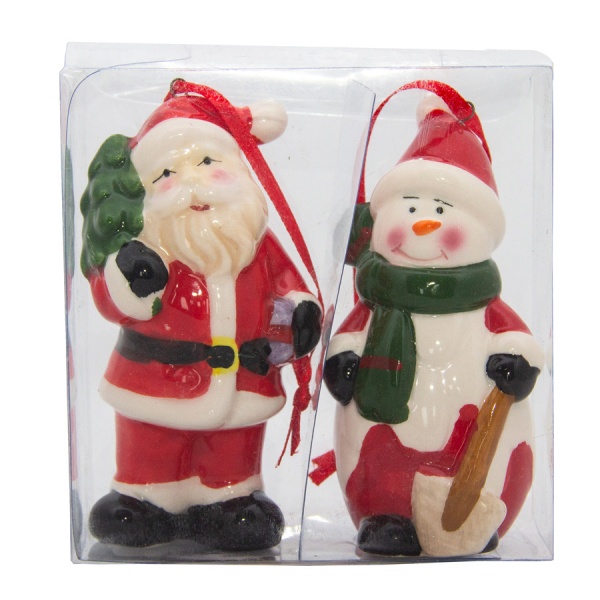 Іграшка на ялинку Девілон Дід мороз та сніговик 440078 9 см