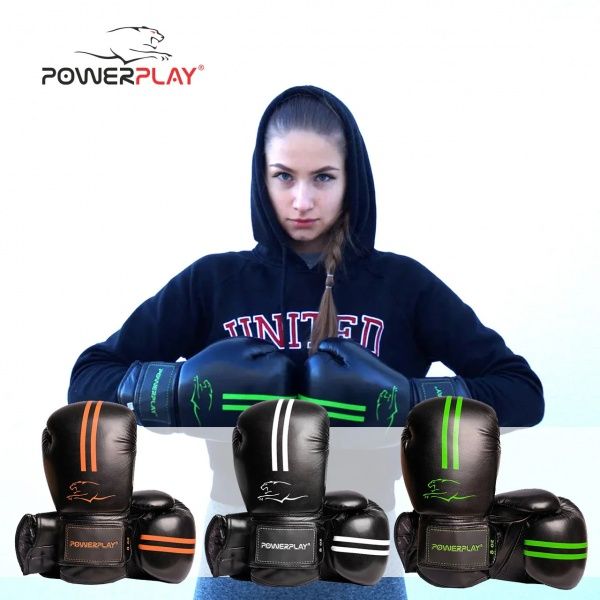 Боксерские перчатки PowerPlay р. 16 16oz 3016_16 черный с белым
