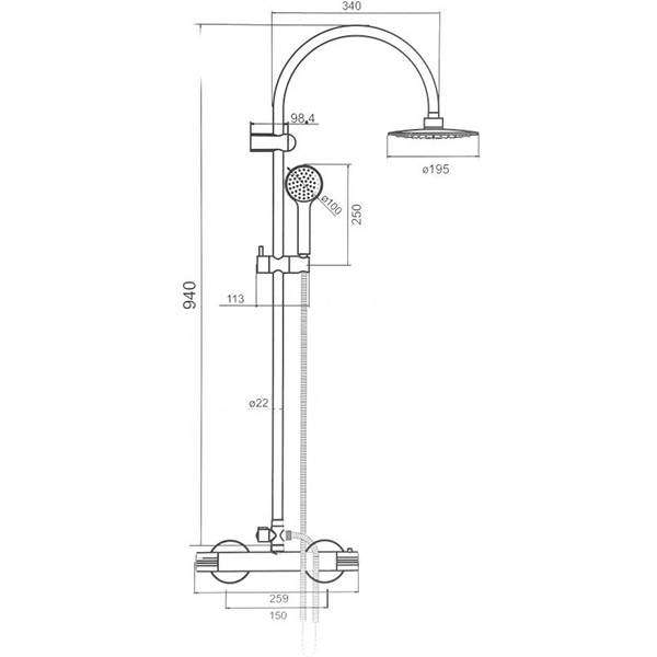 Смеситель термостатический Mixxen +колонна для душа ThermoSmile+ аксессуары 