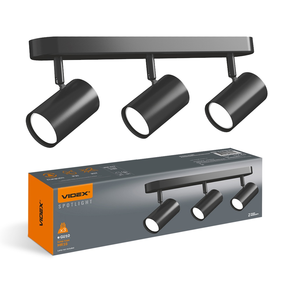 Светильник накладной поворотный Videx 3xGU10 черный 28509