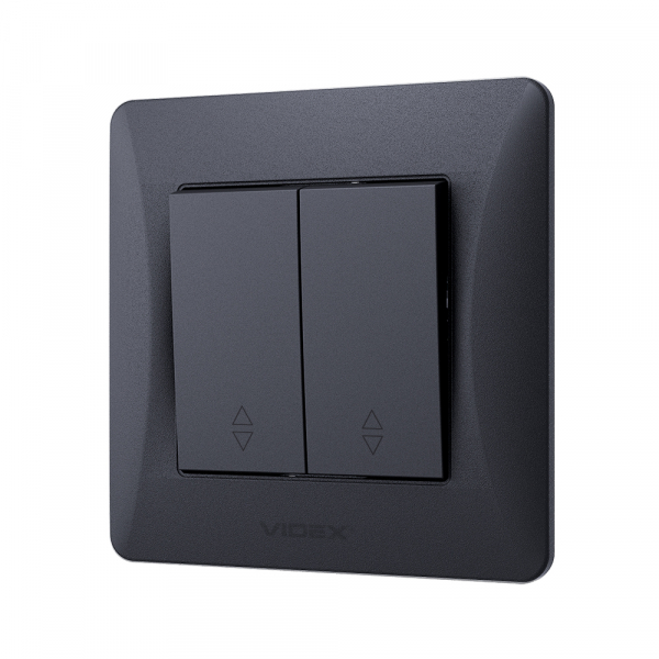 Вимикач прохідний двоклавішний Videx Binera без підсвітки чорний графіт VF-BNSW2P-BG