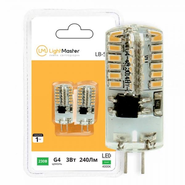Лампа светодиодная LightMaster LB-597 2шт./уп. 3 Вт капсульная прозрачная G4 230 В 4000 К 