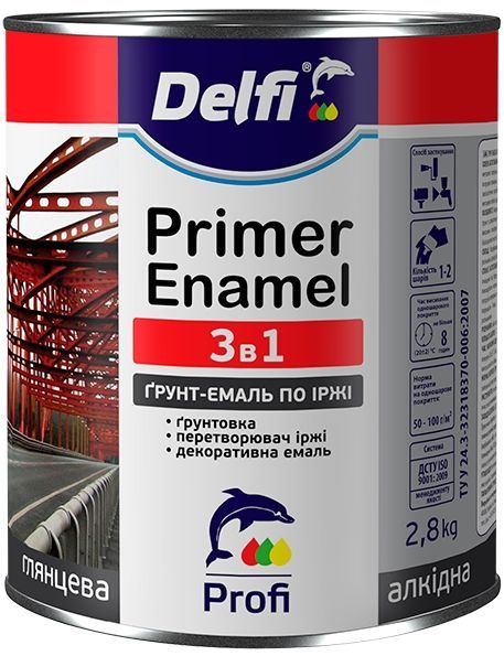 Ґрунт-емаль Delfi по іржі 3 в 1 сірий глянець 2,8кг