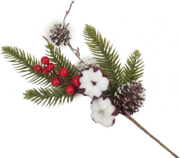 Декорація новорічна Гілка з ягодами і бавовною 35 см RS1Z2555 