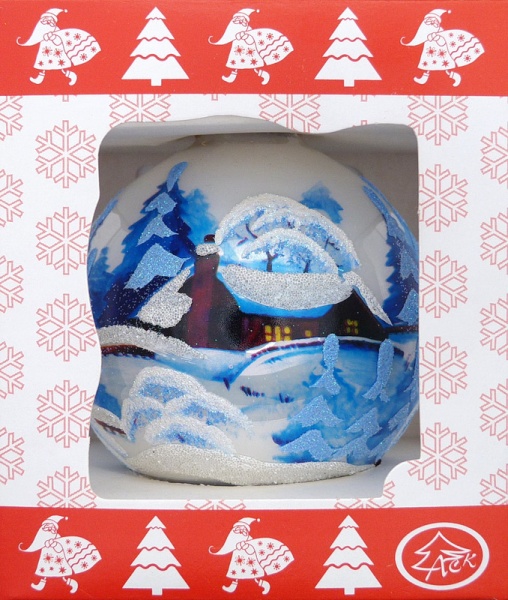 Шар стеклянный с пейзажным рисунком 80 мм белый перламутровый 80Dпз(3)/1