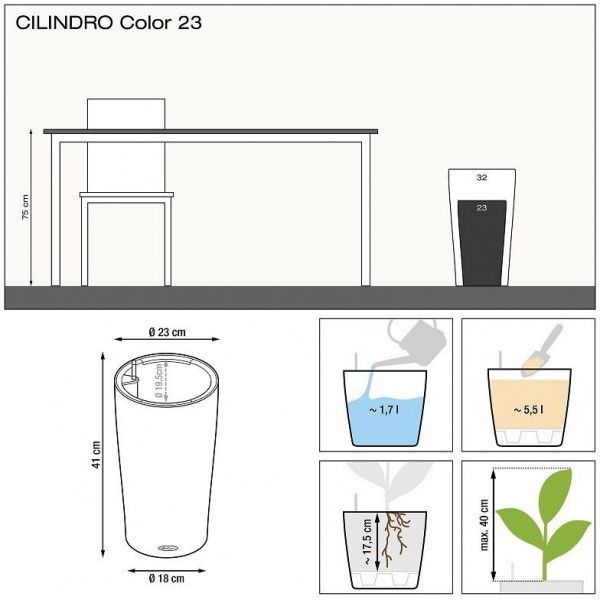 Кашпо Lechuza Cilindro Color 23 круглый 5,5л белый (13940) 