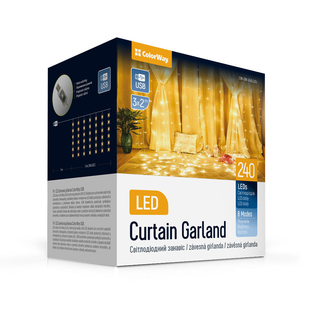 Гирлянда ColorWay штора светодиодная (LED) 240 ламп 3 м (CW-GW-240L32U)