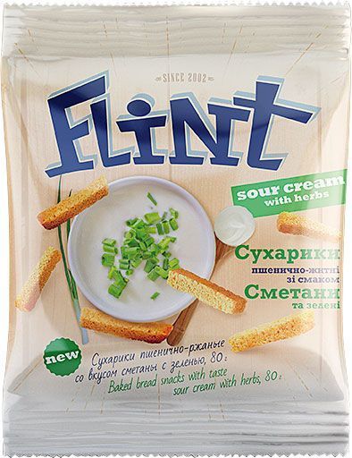 Сухарики Flint пшенично-ржаные со вкусом сметаны с зеленью 80 г (4820047465077) 
