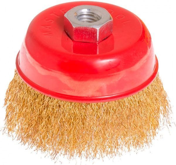 Щітка торцева D100 М14 MasterTool з латунірованного рифленого дроту 19-7110