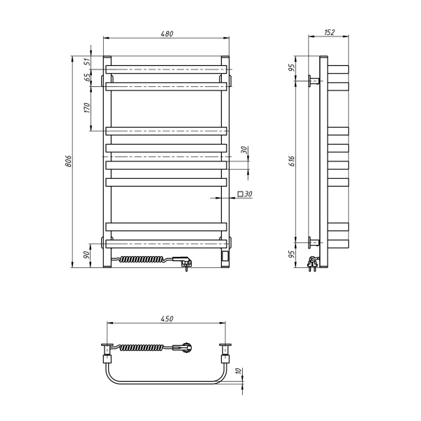 Рушникосушарка електрична NAVIN Stugna 480х800 Sensor ліва чорний муар (12-249153-4880) 