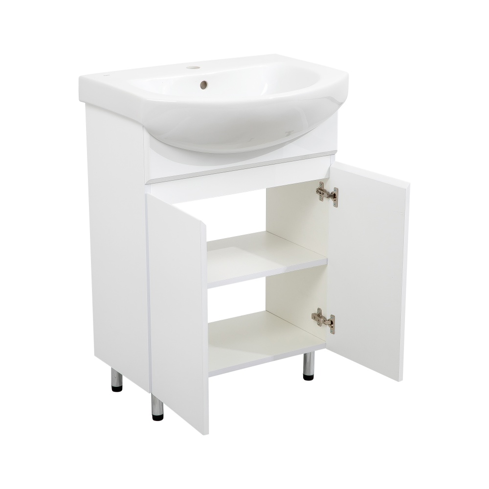 Тумба напольная Aqua Rodos LEO белый глянец с умывальником Руна 70 см