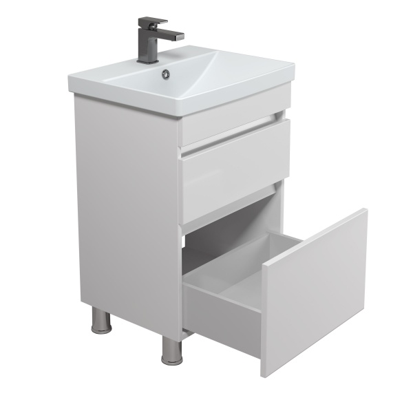 Тумба Мойдодир Soft White 50 з умивальником Sempre біла підлогова