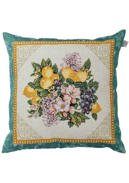 Подушка декоративна Verna Фрукти, лимони в золотій рамці 45x45 см Прованс 