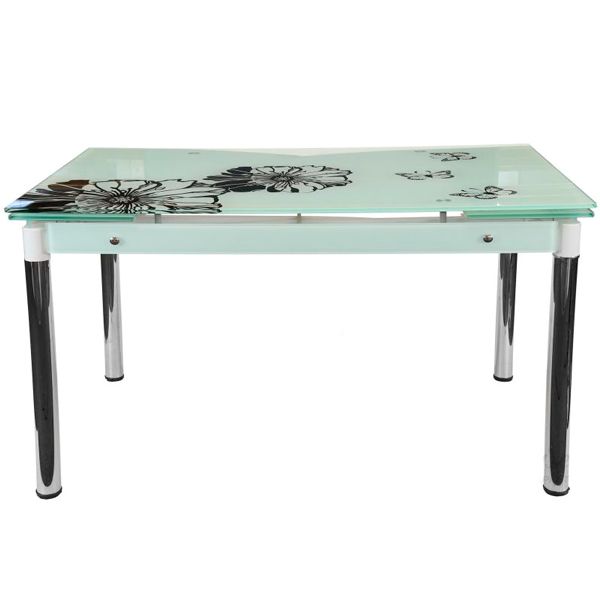 Стол обеденный Black flowers стеклянный белый