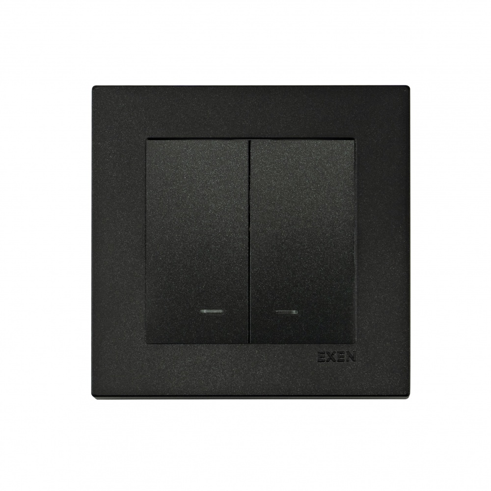 Вимикач кнопковий двоклавішний EXEN Karell з підсвіткою чорний 290-001402-203