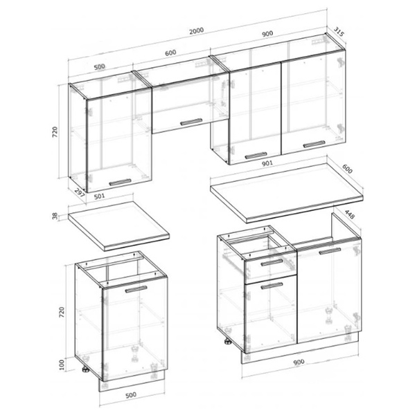 Кухня Грейд Юлиана ДСП 2м графит серый/дуб артизан