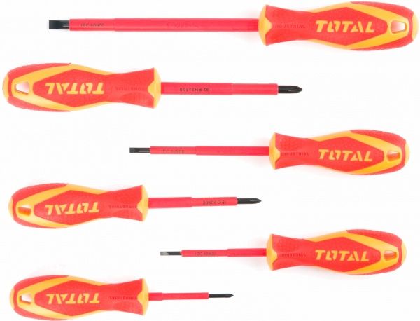 Набор отверток Total диэлектрических до 1000 В 6 шт. SL 3.0 / 4.0 / 6.5 PH 0 / 1 / 2×150 мм THTIS566