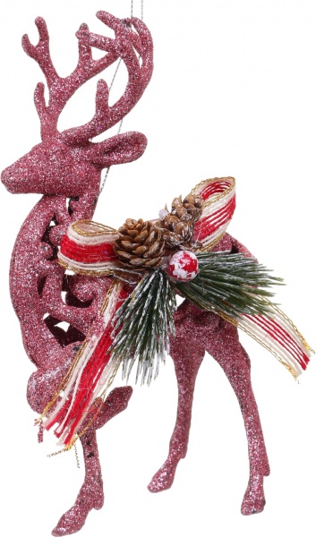 Декоративна підвіска Олень з декором 17 см HFF2023P рожевий