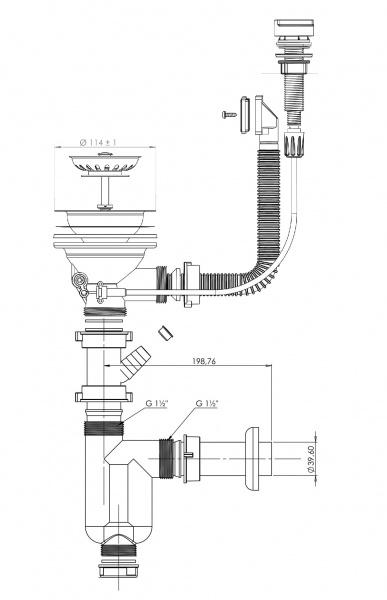Сифон для кухонної мийки Bakimay выпуск D110 автомат