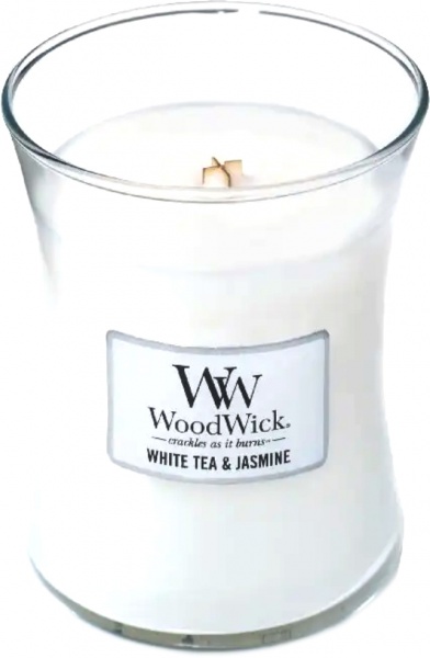 Свічка ароматична Woodwick medium white tea & jasmine 275г 