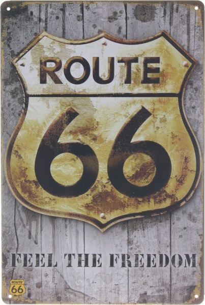 Табличка жерстяна друкована Route 66 30x20 см різнокольоровий 