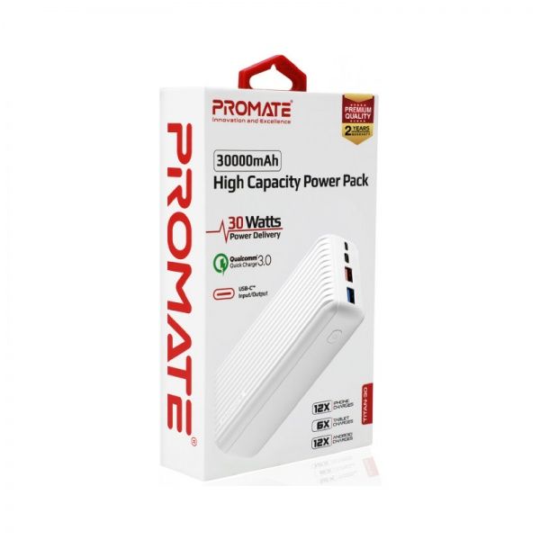 Зовнішній акумулятор (Powerbank) Promate Titan-30 30000 mAh white (titan-30.white) 