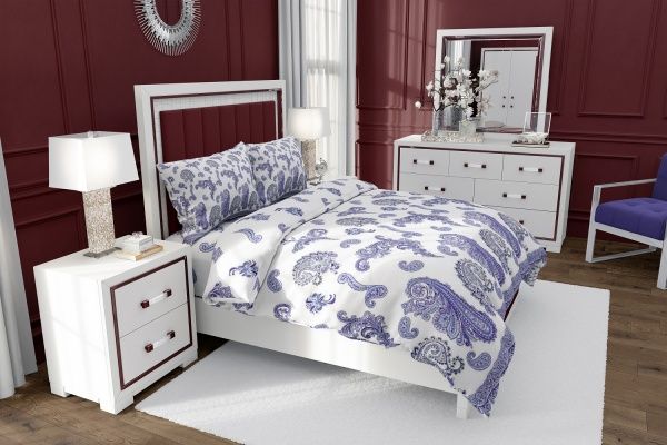 Комплект постельного белья Роспись евро белый с фиолетовым Rigel 