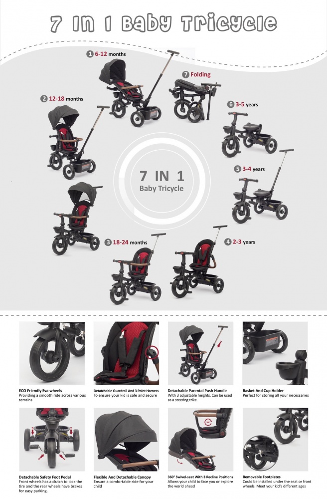 Велосипед детский MaxxPro kids трехколесный с балдахином черный 2750009