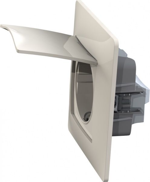 Розетка с заземлением Plank Electrotechnic Classic/Nordic со шторками с крышкой слоновая кость PLK0551131