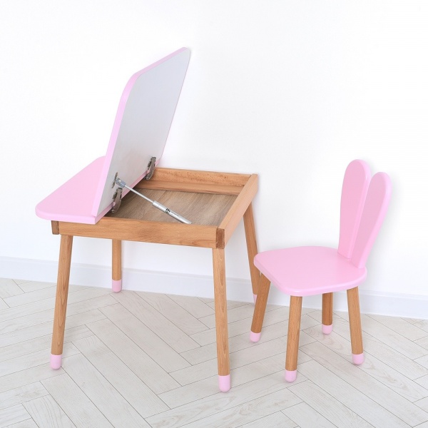 Комплект стіл і стілець ArinWOOD Зайчик Desk з ящиком рожевий 04025 