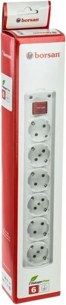 Колодка Borsan с выключателем с заземлением 6 гн. белый BR.1566-0 