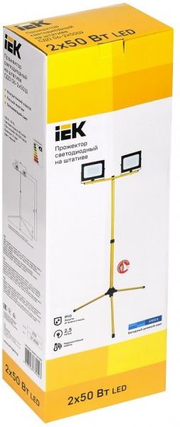Прожектор IEK с штативом СДО 06-2x50Ш 6500 K 100 Вт IP65 черный/желтый 