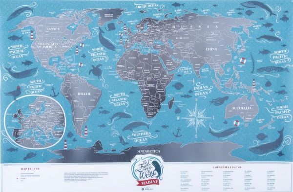 Скретч-карта мира Travel Map Marine World (англ.) 1DEA.me 