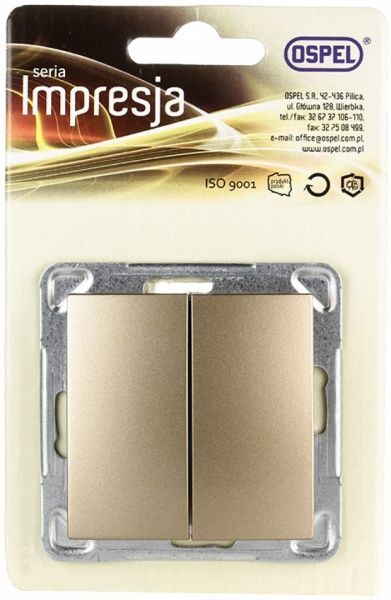 Вимикач двоклавішний Ospel Impresja без підсвітки 16 А 250В IP20 золотий