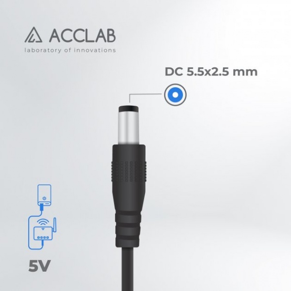 Кабель живлення Acclab USB to DC 5,5х2,5 мм 5V 1,5A (1283126552823) 1 м чорний 